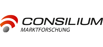 Logo von Consilium Markt-forschung mit stilisierten Wellen in Rot und Schwarz sowie dem Schriftzug „CONSILIUM MARKTFORSCHUNG“ in Großbuchstaben.