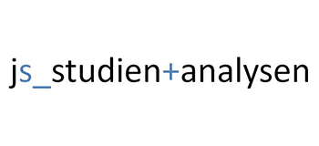 Logo von js_studien+analysen in schwarz und blau, bestehend aus den Wörtern "js" und "studien+analysen".