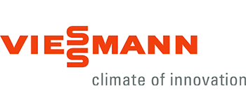 Logo der Viessmann Gruppe mit Schriftzug „climate of innovation“ in rot und grau.
